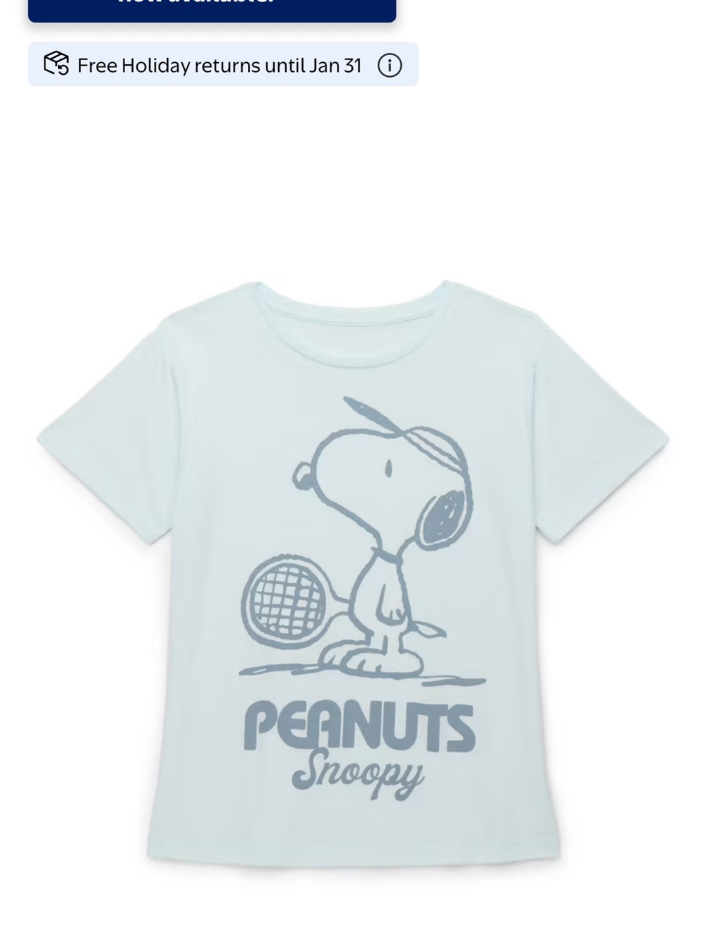 NWT Peanuts Snoopy Tennis Graphic Tee Light Blue Girls
